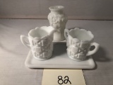 Milk Glass Vase; 3-piece Westmoreland Milk Glass Cream & Sugar Set