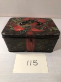 English Old Metal Christmas Box W/ Lid & Handle - 7¼