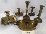 6 Antique Brass Candlesticks - Tallest 8½