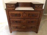 Victorian Burled Walnut 5-drawer Glovebox Chest W/ Marble Top