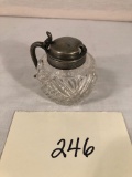 Small Cut Glass & Silver Mustard Jar - 2½