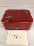 Hand Painted Chinese Red Lacquered Box W/ Key - 6½