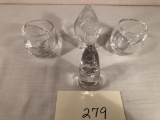 2 Orrefors Votives; 2 Signed Art Glass Paperweights