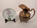 Piggiwiggia Pyramidalis Plate; Brass Water Pitcher - 9½