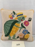 Needlepoint Turtle & Floral Pillow