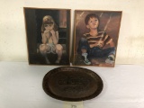 2 Oil Paintings - Boy & Girl; Copper Tray