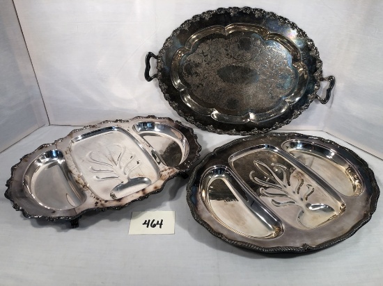 Oval Silverplated Tray - 23"x16"; 2 Large Silverplated Meat Trays