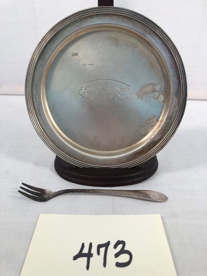 Silverplated Plate & Fork - Muehlebach Hotel, Kansas City Mo., 6½"