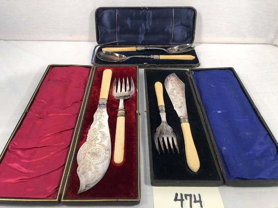 3 Old Silverplated Serving Sets In Boxes - As Found