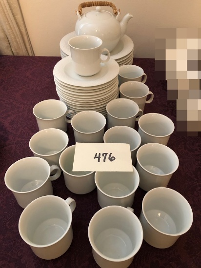40 Pieces Lovely White Cups & Saucers, Bowls, Teapot