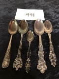 5 Sterling Spoons - Holly Patterned, 2.97 Ozt