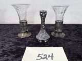 Pair Sterling-Base Vases W/ Glass Inserts; Sterling Art Nouveau Vase - 4