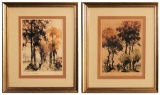 2 Hand Colored Engravings - Canal & Landscape, Artist Signed, In Frames W/