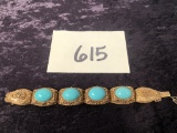 Vintage Gold Washed Sterling & Turquoise Bracelet - 1.59 Ozt