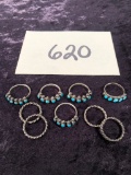 9 Sterling Rings - 5 Are Turquoise