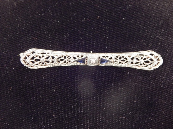 14kt Gold Diamond & Sapphire Edwardian Bar Pin