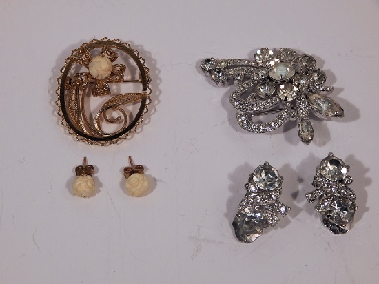 Vintage Eisenberg Ice Brooch & Earrings; Gold Filled Brooch & Earrings