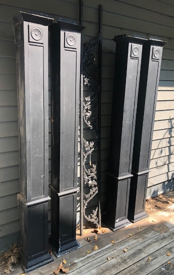 4 7' Metal Columns; Wrought Iron Piece - 86" - Local Pickup Only