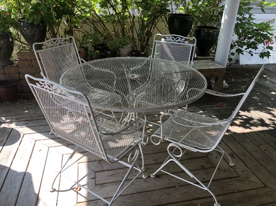Woodard Iron Patio Table W/ 4 Iron Spring Chairs - 48" - Local Pickup Only