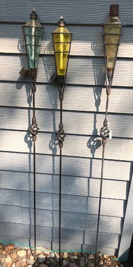 3 Iron & Glass Tiki Torches - Local Pickup Only