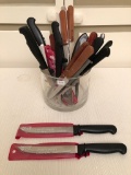 Nice Lot Knives In Glass Vase