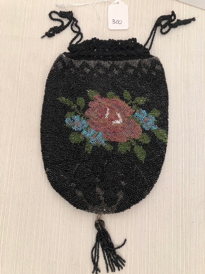 Antique Beaded Bag W/ Crocheted Top