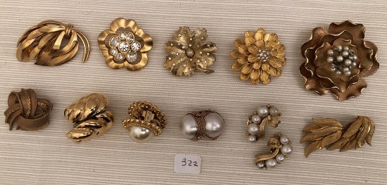 Vintage Brushed Gold Brooches & Earrings