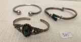 2 Sterling & Turquoise Bracelets; Sterling Bracelet