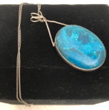 Sterling Necklace W/ Large Turquoise Pendant