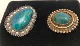 2 Sterling Brooches W/ Turquoise