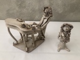 2 Vintage Bencini Italy Sculptures - Piano Man & Hair Stylist, Largest Is 7