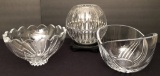 3 Large Crystal Bowls - 1 On Stand