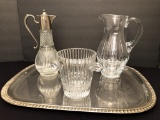 Tall Crystal Wine Pitcher; Tall Crystal Pitcher; Crystal Ice Bucket; Silver