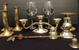 Estate Lot - 10 Pieces Including Candlesticks, Pair Cleopatra Stems, Candle