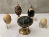 5 Jeweled & Marble Eggs On Stands