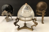 2 Spheres On Stands; Heavy Glass Oil Lamp On Stand