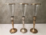 3 Tall Candleholders W/ Glass Shades