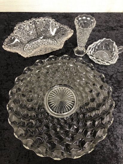 3 Pieces Fostoria American Pattern Glass; Daisy & Button Bowl
