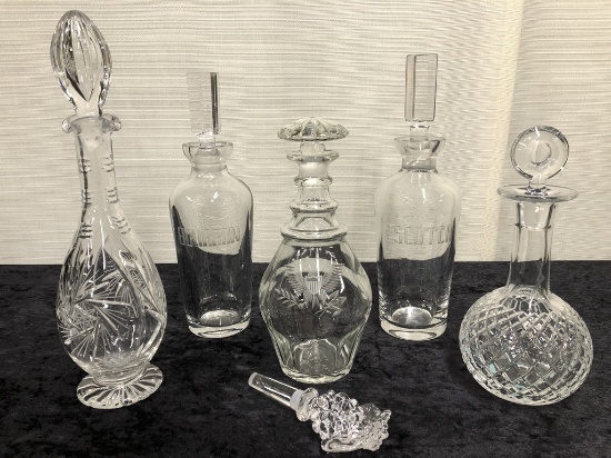 5 Decanters - Some Stoppers Broken