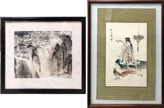 Asian Watercolor, Garden Scenic, Signed, In Frame W/ Glass - 21½"x17¾"; Jap