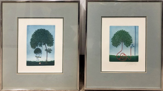Lithograph, Tree Swing, Artist Signed, 40/300, In Frame W/ Glass - 14¼"x15½