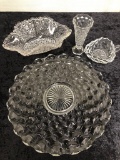 3 Pieces Fostoria American Pattern Glass; Daisy & Button Bowl