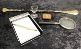 Reed & Barton Note Holder - New In Box; Eye Washer; Small Inlaid Wooden Box