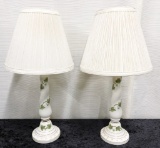 Pair Porcelain Dresser Lamps W/ Ivy Decoration