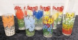 12 Misc. Vintage 1960s Floral Glasses