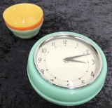 3 Glass Bowls; Vintage-Style Metal Clock