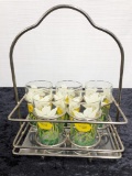 Set Of 5 Floral Glasses In Stand