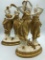 2 Dresden Germany Lady Figures W/ Gold Gilt Paint - 12½