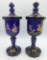 Pair Cobalt Bohemian Blue Glass Jars W/ Lids - Decorated W/ Gold Gilt Paint