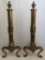Pair Brass Andirons W/ Floral Swag Design & Paw Feet - 25